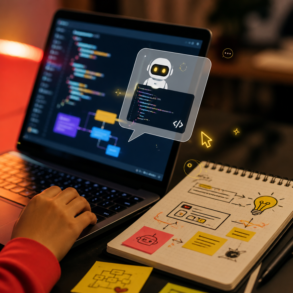 Vibe coding: o que é, em linguagem simples — ilustração editorial SuperGeeks